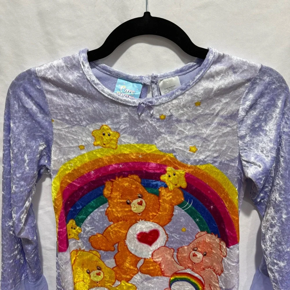Vintage 2004 Care Bears Purple Velvet‎ Nightgown Dress Kids Size 10 Rainbow Gift